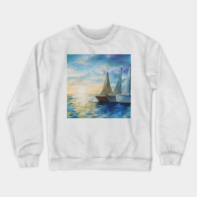 impressionism impressionist art ocean sunset sunrise sailboat nautical Crewneck Sweatshirt by Tina